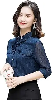 [Generic] Women's Long Sleeve Shirt Stand Collar Casual Satin Shirt Top Suitable for Business Office Work