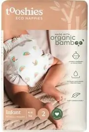 Tooshies 74% Organic Bamboo Nappies Size 2 Infant 4-8kg 2x48pk