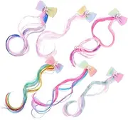 6Pcs Colorful Curly Hair Extensions Clips for Unicorn Bow for Parties Birthdays and Festivals Safe Clip Wig Accessories for Hair Styling