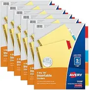 Avery 5-Tab Binder Dividers, Insertable Multicolor Big Tabs, 6 Sets (11109)