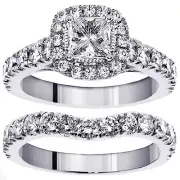 3.00 CT Princess Diamond Encrusted Engagement Bridal Set in 18k WG (F-G VS2-SI1)