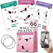 Wall Pilates Workouts for Women – 66 Exercise Cards with Videos & Workout Plan – Includes 5-Week Challenge, E-book, Chart & 2 Rings for Easy Organization – Home Pilates Workout Guide