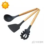 木手柄質感矽膠廚具組 撈麵勺 湯勺 鍋鏟 鏟勺組 料理用具 食品級矽膠廚具 【晴天】