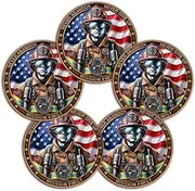 Firefighter Challenge Coin - Honor Bravery and Dedication with Inspirational Quote and Detailed Firefighter Design (Pack of 5)