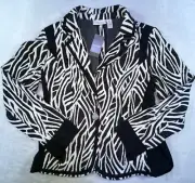 Chico's Blazer 0/S/4 Black White Abstract Zebra Pattern Pockets NEW