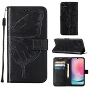 For Samsung Galaxy A15 5G & A15 4G Case - Flip Wallet PU Leather Cover, Emboss Butterfly, Black