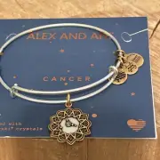 NWT Alex and Ani "CANCER" Astrology Swarovski Charm Adj Two-Tone Bracelet w/Tag