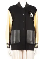 Wool Monster Logo Fur Trim Bomber Jacket
