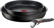 Tefal Ingenio Unlimited ON 3 Piece Non-Stick Induction Pan Set, 24 & 28 cm Frying Pans, 1 Removable Handle, Easy Cleaning, Heat Indicator, Black, L3959143