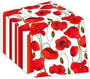 40PCS Red Poppy Floral Disposable Paper Napkins, 6.5" x 6.5" (Folded), 13" x 13" (Unfolded), Red with Green Accents