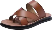 [Harssidanzar] Mens Sandals Slippers Cross Straps Slide Slip On Flip Flops for Men Toe Ring Style KM221UK