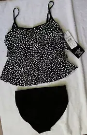 Miraclesuit Black White Polka Dot Tankini Tiering Up Sz 12