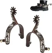 ASHATA 2Pcs Western Spurs, Vintage Carved Spurs, Retro Bronze Low Carbon Steel Horse Spurs with Turnable Gear, for Horse