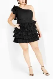 NEW City Chic Ladies Black Pleat Francesca Cocktail Dress Plus Size S 16 #O51