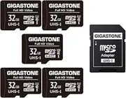 Gigastone 32GB 5-Pack Micro SD Card, Full HD Video, Surveillance Security Cam Action Camera Drone, 90MB/s Micro SDHC UHS-I U1 C10 Class 10