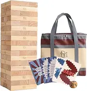 RM ROOMERS Gaint Wood Tumble Tower with Truth or Dare Edition, Wooden Block Stacking Game