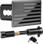 METOWARE Trailer Hitch Cover, Heavy American Flag Metal Hitch Cover for 2 Inch Receivers, Tow Hitch Cover for Trucks Accessories (with Anti-Rattle 5/8-Inch Diameter Hitch Pin Lock)