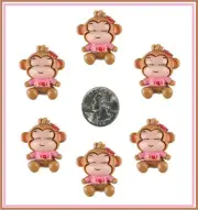 6 PC LITTLE GIRL MONKEY FLATBACK FLAT BACK RESINS SCRAPBOOKING HAIR BOW CLIP