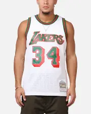 [MITCHELL & NESS] Mitchell & Ness Los Angeles Lakers Shaquille O'neal 'Viva Mexico' '96-97 Swing Jersey White/green - Size XL XL White/Green