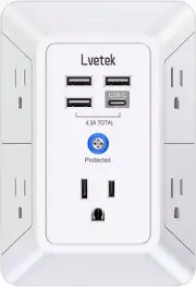 5-Outlet Extender w/ 4 USB Ports (1 USB-C), 1680J Surge Protector Power Strip