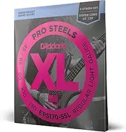 D'Addario XL ProSteels Bass Guitar Strings - EPS170-5SL - 5 String - Super Long Scale - Regular Light, 45-130