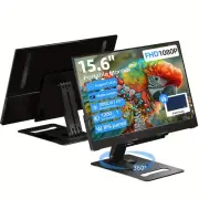 15.6" Portable Monitor FHD 1080P Laptop Screen Extender With Stand & Speakers