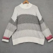 Tommy Hilfiger Sweater Womens XL Cream Chevron Oversize Pullover Wool Blend Mock