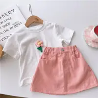 在飛比找ETMall東森購物網優惠-夏季粉色牛仔休閑寶寶A字裙童裝
