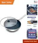 Premium 11" Stainless Steel Wok with Glass Lid – Multi-Clad, Toxin-Free Cookware