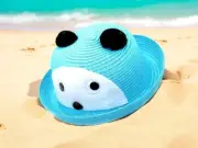 Sky Blue Cute Animal Mouse Theme Bright Color Summer Kids Straw Fedora Hat