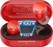 [TOZO] Wireless Earbuds Bluetooth 5.3 Headphones Built-in ENC Noise Cancelling Mic, 55H Playtime LED Digital Display with Wireless Charging Case, App Control Immersive Premium Sound Red Enhanced Version