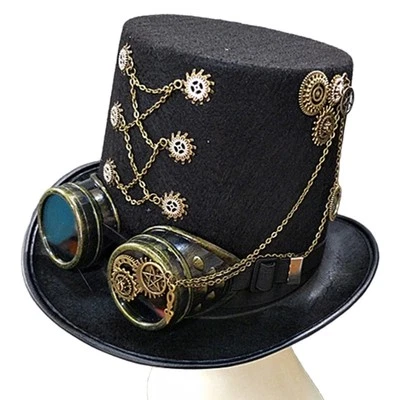 Unisex Gothic Steampunk Top Hats with Goggle Gear Halloween Hat Headwear Men