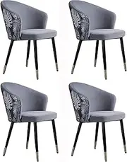 Accent Chair Velvet Dining Chair, Embroidered Backrest Makeup Chair with Metal Legs, Kitchen Chairs Set of 4, Living Room Armchair Reading Seating
