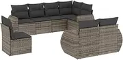 vidaXL Grey Garden Sofa Set - PE Rattan & Steel 8-Piece Modular Patio Furniture with Cushions, Storage & Water-Resistant Bags for Outdoor, Terrace, Yard