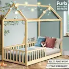 Furb Bed Frame Kids Wooden Solid Pine Wood Bed Base Security Rail Single