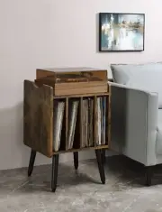 Musiea Vinyl Record Player Stand Turntable Table with 4 Cabinet Storage Walnut