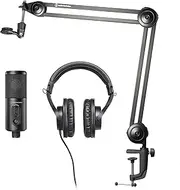 Audio-Technica Content Creation Pack with ATR2500X Mic/M20X Headphones/Boom Arm/Cable and Tripod