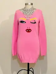 Betsey Johnson Pink Vampire Fang Babe Sweater Dress Large NWT