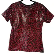 DKNY Women's Pull Over Sequence Red Cheetah Black Size M