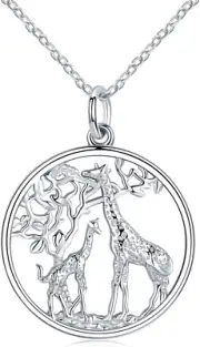 Giraffe Necklace 925 Sterling Silver Tree of Life Family Love Pendant Necklace J
