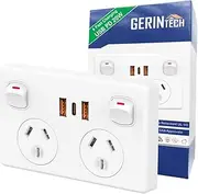 Gerintech Power Point with USB C PD 20W, Double Powerpoint Power Outlet 240V, 10A (White, 20WPD)