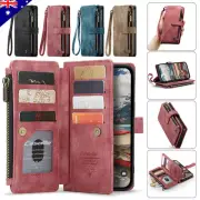 For iPhone 16e 15 14 13 12 11 Pro Max XR 8 Zipper Wallet Case Flip Leather Cover