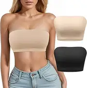 [Sexy Code 1701] Women's Bandeau Top Non-Slip Silicone Seamless Strapless Bra, Stretchy Non Padded Bralette Tube Top Bra