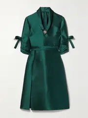 [REEM ACRA] REEM ACRA - Crystal-embellished Satin-piqué Mini Dress - Forest green - US2 US 2 Green