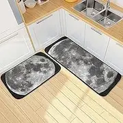 XYMZR Kitchen Mat Gray Full Moon for Floor, 2 Piece, Non Slip Washable Kitchen Rugs for Kitchen & Home Decor, Sink, Bathroom 19.7” x 27.6” + 19.7” + 47.2”