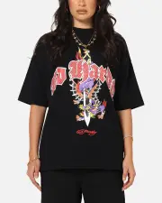 [ED HARDY] Ed Hardy Dagger Rhinestone Crop T-shirt Black - Size S S Black