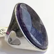 Vintage Purple Amethyst Cocktail Ring Heart Chunky Raw Stone Silver Plated Sz 9