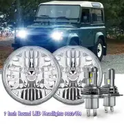 FIT Land Rover Defender 90 110 Pair 7" inch Round LED Headlights Hi/Lo Beam