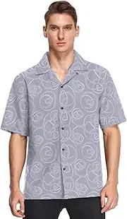 [GuoChe] Hawaiian Short Sleeve Button Shirt Men Roses Swirl Elements Purple Sports Camisetas para Gym Hombre
