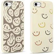RUMDEY 2 Pack Happy Smiles Face for iPhone 7/8 / SE 2022 4.7" Phone Case,Aesthetic Cute Smile Design Cases Soft Silicone Slim TPU Shockproof Protective Bumper Cover for Women Men Girls-Kawaii